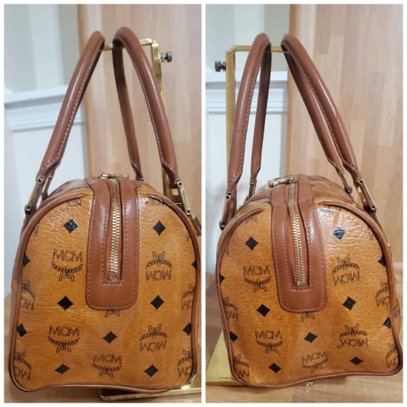 Authentic MCM Cognac Visetos Leather Boston Bag - Picture 9 of 11